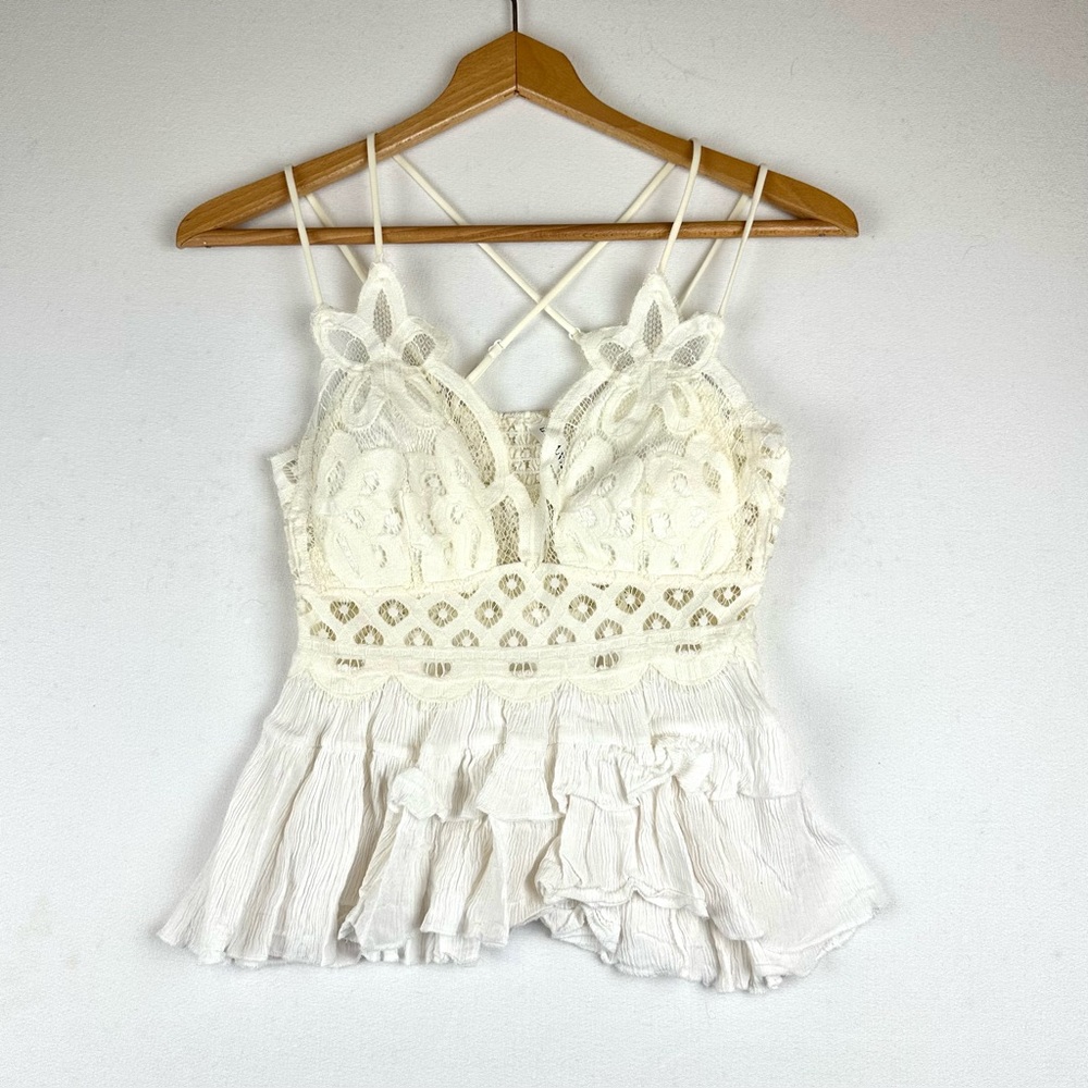 Zenana Lace Crochet Ruffle Bralette Tank Boho Fairy
